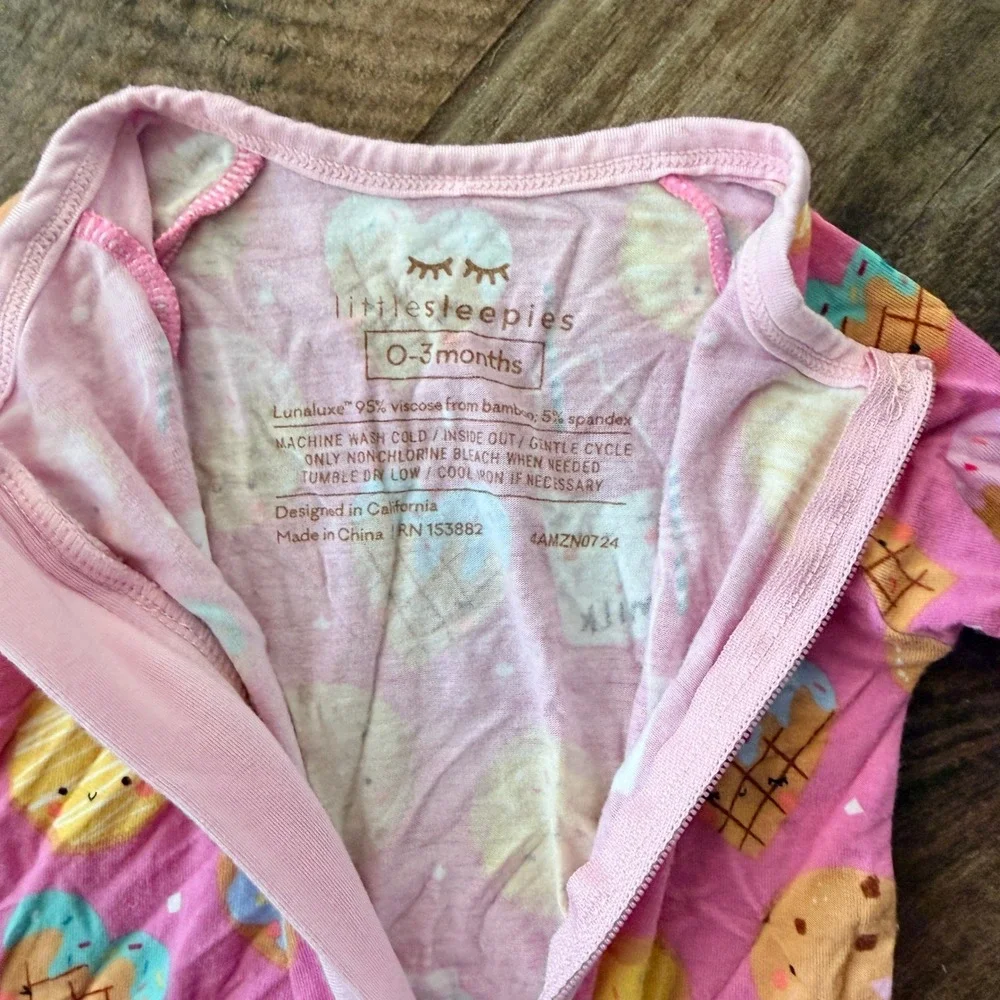 Little Sleepies Baby Cookies & Milk Zippy Footless / Footed Sleeper, Pink,0-3 mo